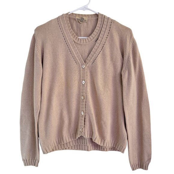 Bergdorf Goodman Malo Womens Tan Cotton Knitted Cardigan & Top Sweater Size S - Picture 1 of 10